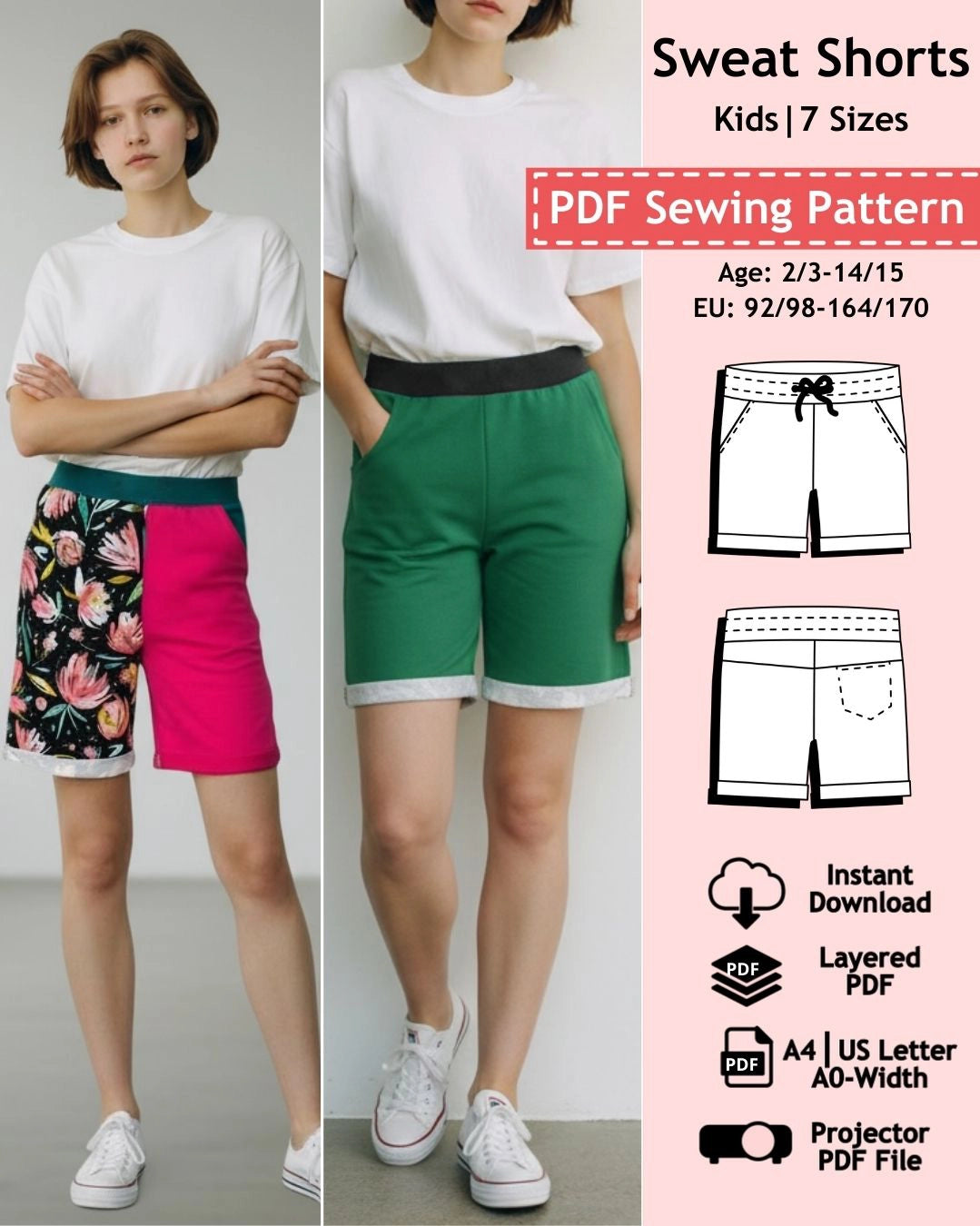 PDF Sewing Pattern Sweat Shorts - Kids