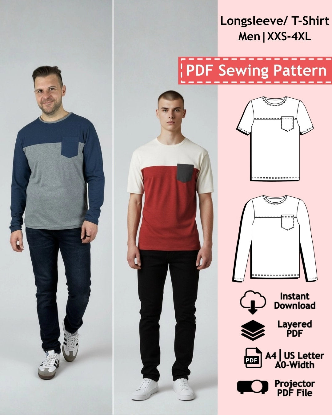PDF Sewing Pattern (Long Sleeved) T-Shirt