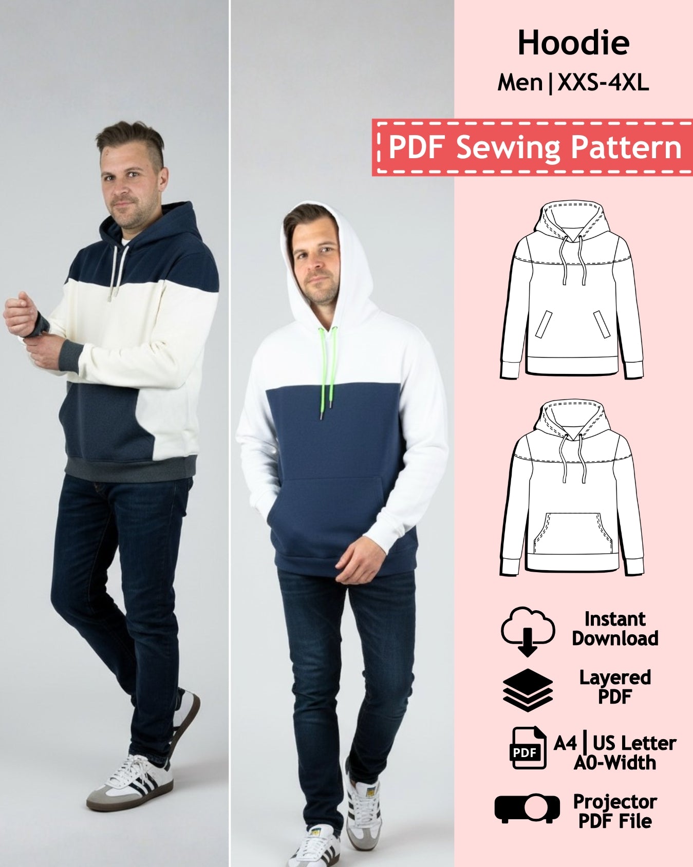 PDF Sewing Pattern Hoodie - Men