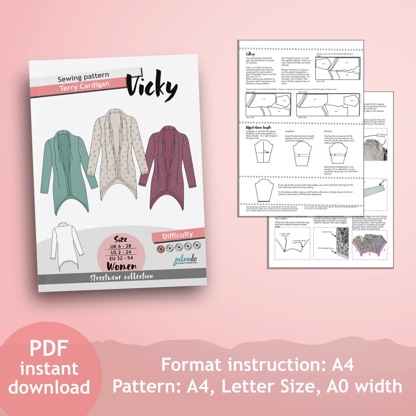 PDF Sewing Pattern Sweat Cardigan (EU 32-54 / US 2-24 / UK 6-28)