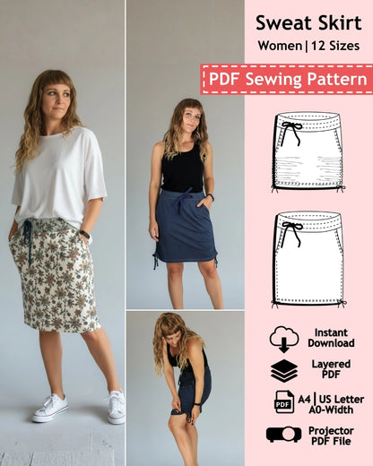 PDF Sewing Pattern Sweat Skirt (EU 32-54 / US 2-24 / UK 6-28)