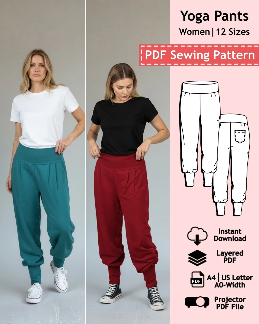 PDF Sewing Pattern Yoga Pants - Women