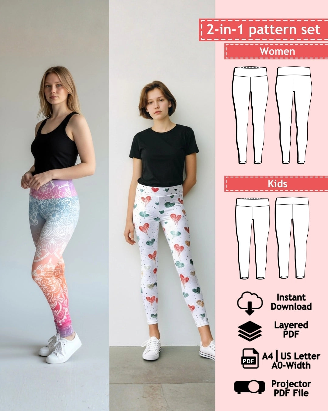 2-in-1 PDF Sewing Pattern Set – Leggings ‘Nele’ (digital)
