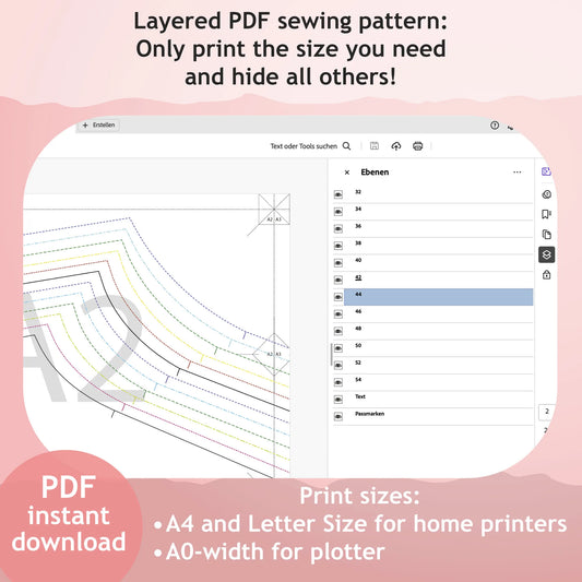 PDF Sewing pattern yoga pants (EU 32-54 / US 2-24 / UK 6-28)