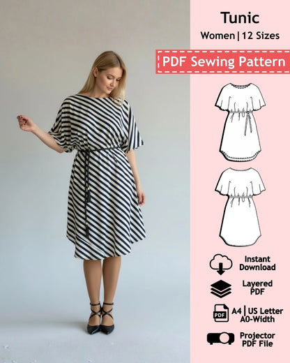 PDF Sewing Pattern - Beach Tunic-Dress (EU 32-54 / US 2-24 / UK 6-28)