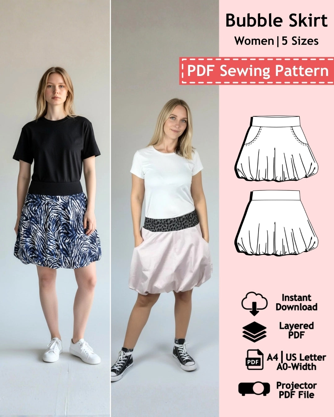 PDF Sewing Pattern Bubble Skirt (EU 34-42 / US 4-12 / UK 8-16)