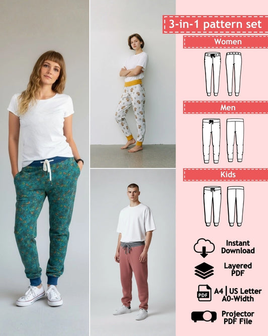 PDF Sewing Pattern Bundle Jogger - Men, Kids and Women