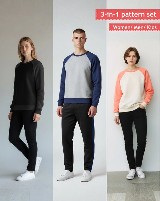 PDF Sewing Pattern Bundle - Raglan Sweater - Men, Kids and Women