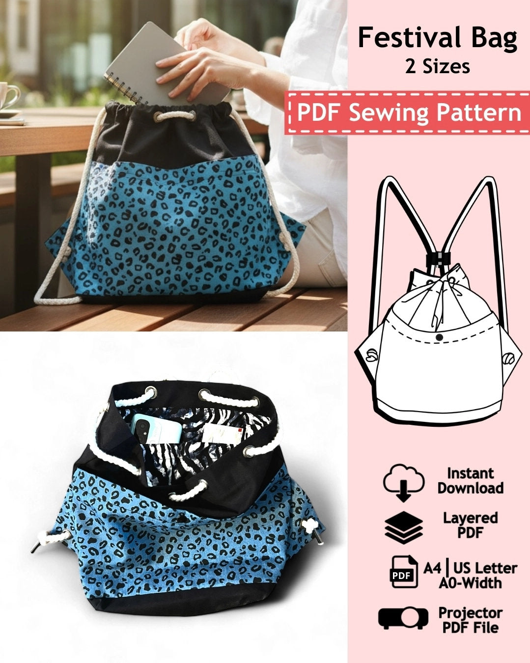 PDF Sewing Pattern Festival Bag