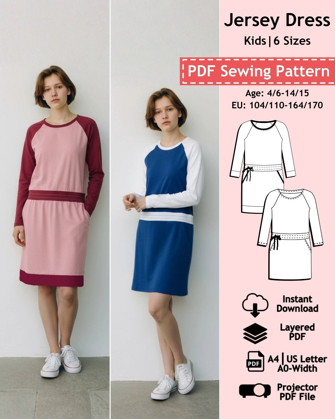 PDF Sewing Pattern Jersey Dress - Kids
