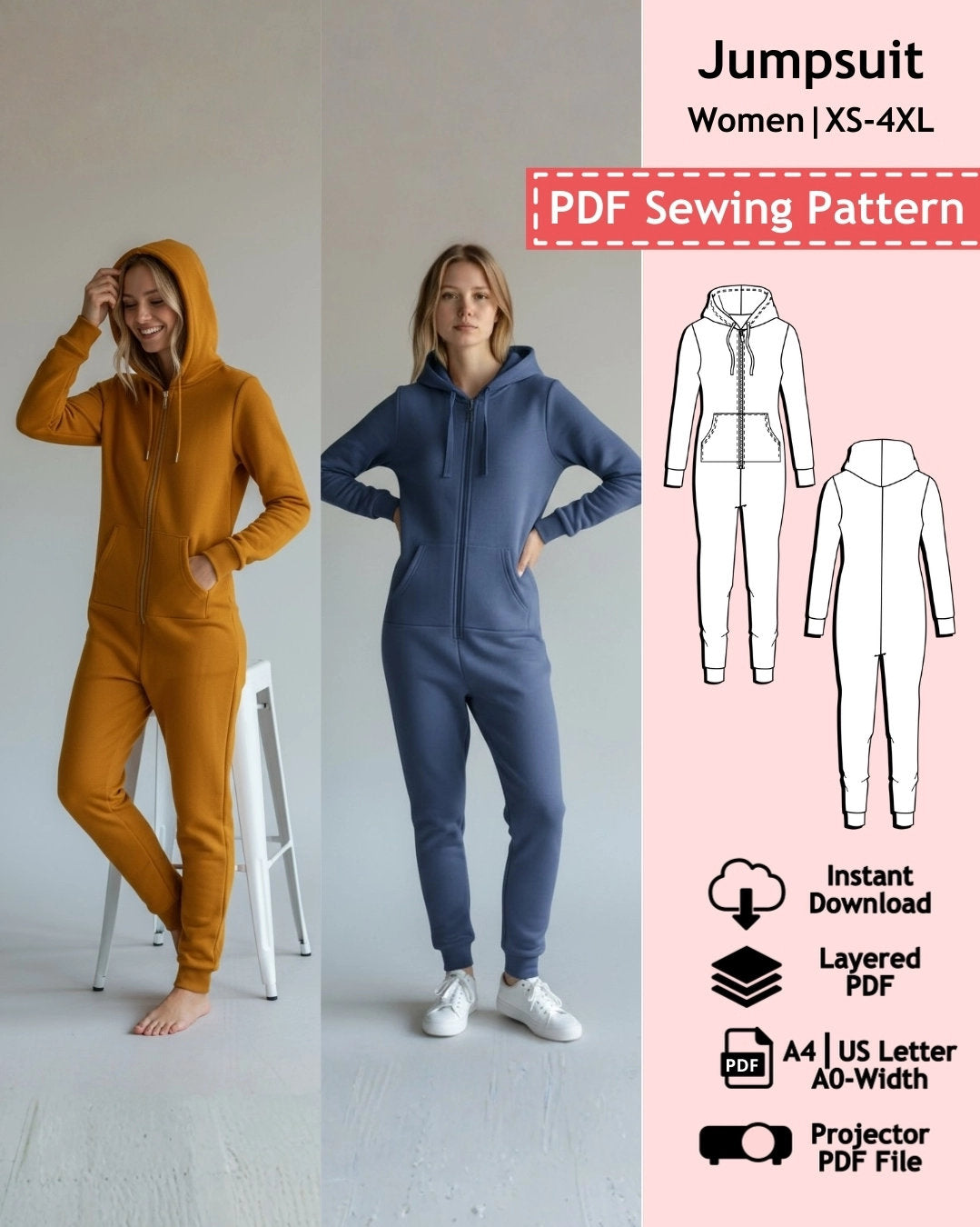 PDF Sewing Pattern Fitted Jumpsuit (XS-4XL)