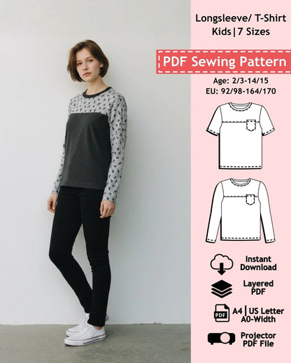 PDF Sewing Pattern Longsleeved Top and T-Shirt - Kids