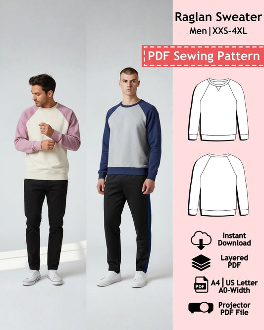 PDF Sewing Pattern Raglan Sweater - Men