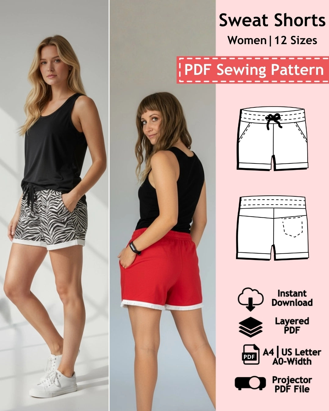PDF Sewing Pattern Sweat Shorts - Women