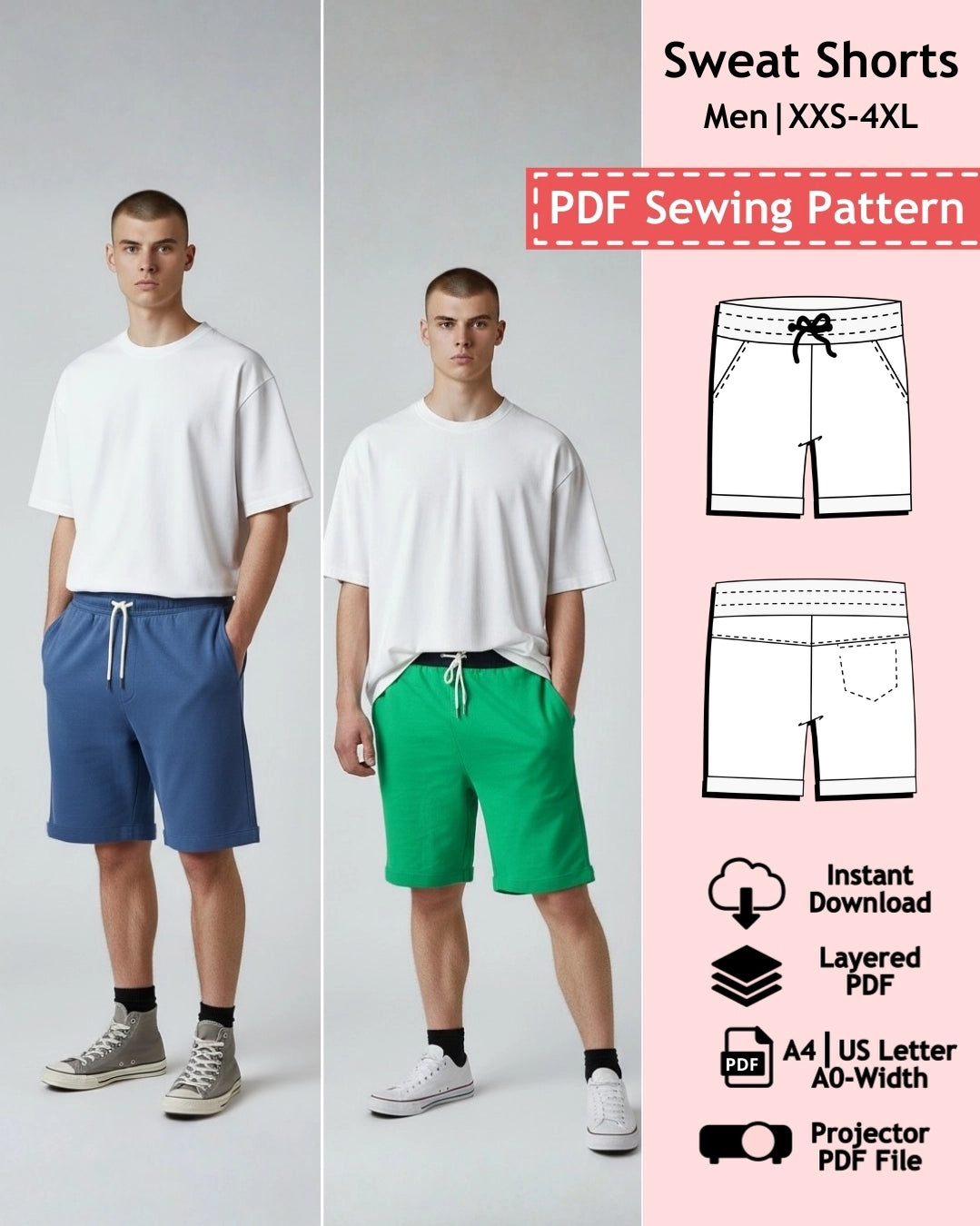 PDF Sewing Pattern Sweat Shorts - Men