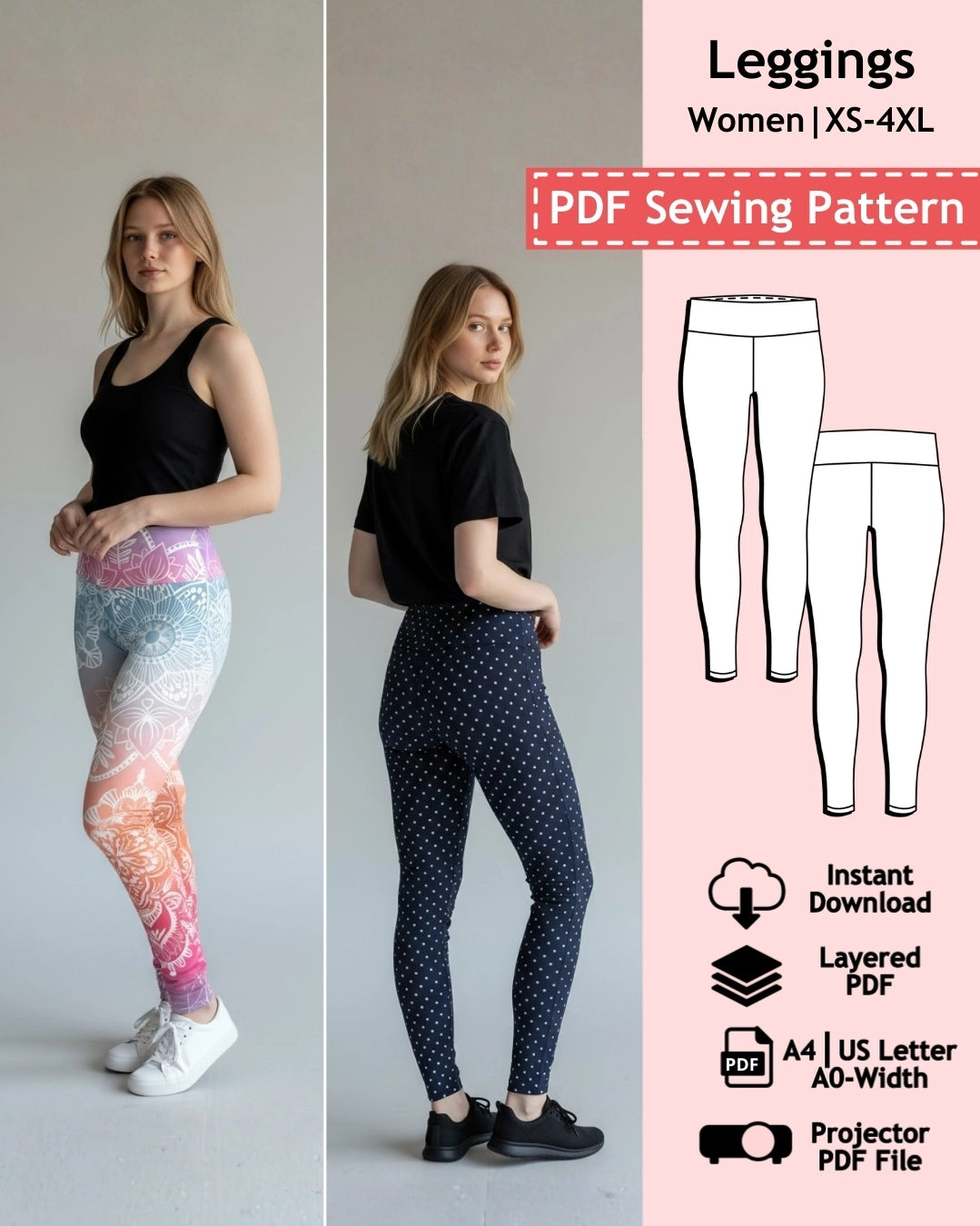 PDF Sewing Pattern Leggings (XS-4XL)